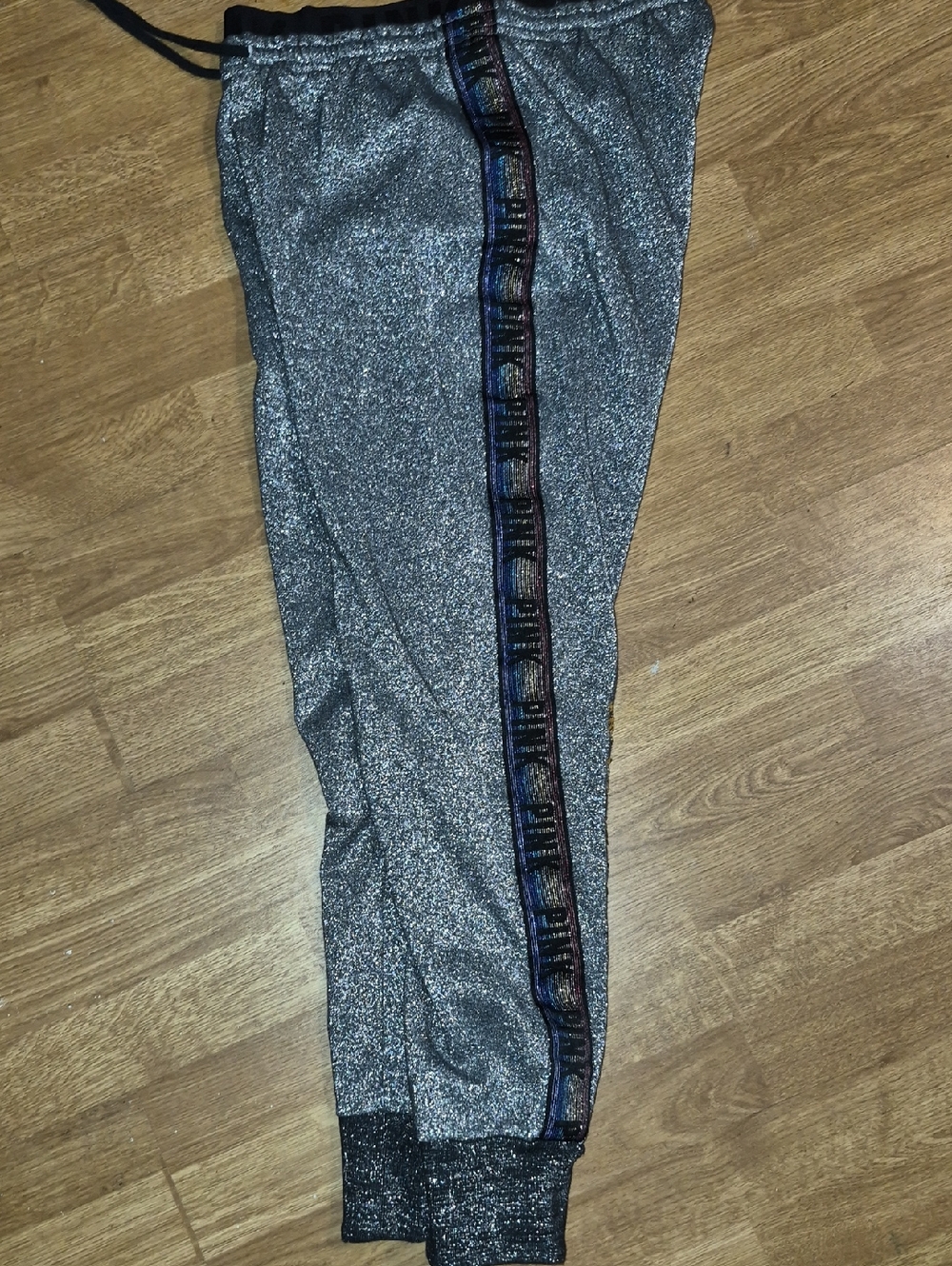 PINK Victoria's Secret Metallic Silver Jogger with Iridescent Side Tape